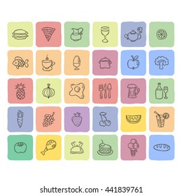Set of food and drinks icons for restaurant, commercial, mobile and web. Vector collection.