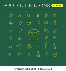 Set of food and drinks icons for restaurant, grocery store, commercial, mobile and web. Collection infographic logo and pictogram