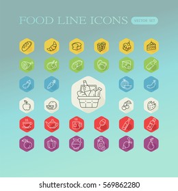 Set of food and drinks icons for restaurant, grocery store, commercial, mobile and web. Collection infographic logo and pictogram