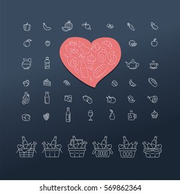 Set of food and drinks icons for restaurant, grocery store, commercial, mobile and web. Collection infographic logo and pictogram