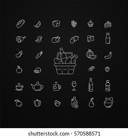 Set of food and drinks icons for restaurant, grocery store, commercial, mobile and web. Collection infographic logo and pictogram