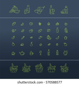 Set of food and drinks icons for restaurant, grocery store, commercial, mobile and web. Collection infographic logo and pictogram