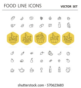 Set of food and drinks icons for restaurant, grocery store, commercial, mobile and web. Collection infographic logo and pictogram