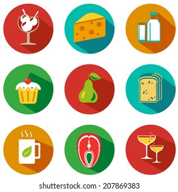 Set of food and drinks icons. Vector illustration. Hipster style