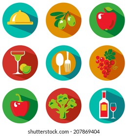 Set of food and drinks icons. Vector illustration. Hipster style