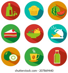 Set of food and drinks icons. Vector illustration. Hipster style