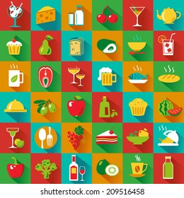 Set of food and drinks icons. Vector illustration. Retro. Hipster style