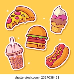 Juego de emoticonos de emoticonos de alimentos y bebidas ilustraciones vectoriales 