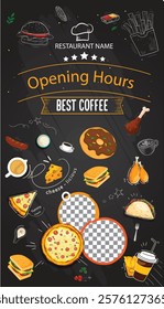 Set of food and drinks vector art illustration.