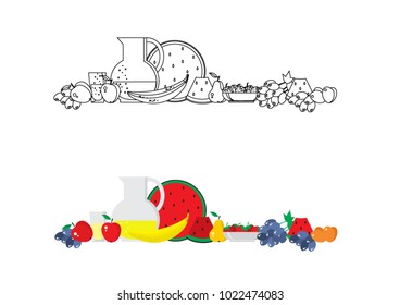 set with food and drinks, vector illustration for coloring