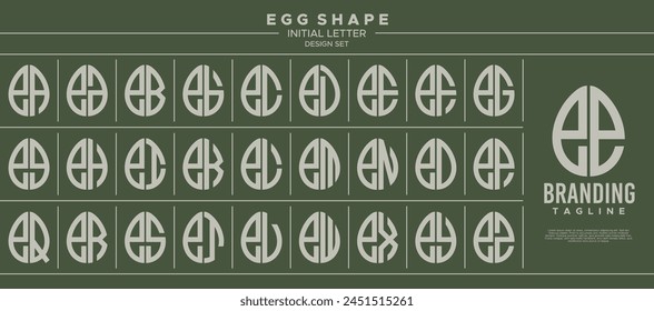 Set of food egg shape lowercase letter E EE logo design