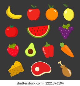 Set food fruit healthy vector