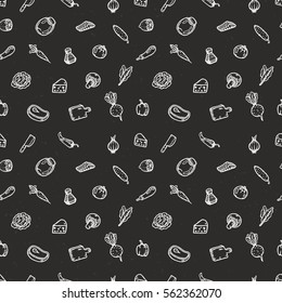 Set of food hand drawn doodles. Vector seamless pattern. Background for menu or another restaurant decoration.