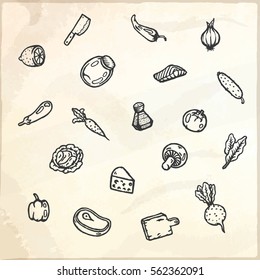 Set of food hand drawn doodles. Vector illustration.