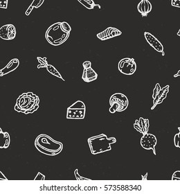 Set of food hand drawn doodles. Vector seamless pattern. Background for menu or another restaurant decoration.