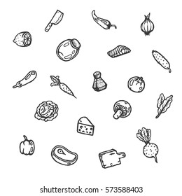 Set of food hand drawn doodles. Vector illustration.