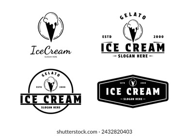 set of food ice cream logo design vintage retro label