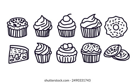 Set of food icon. Collection different food shape sign. Black vector food on white background. 