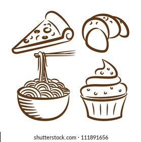 set of food icon in doodle style