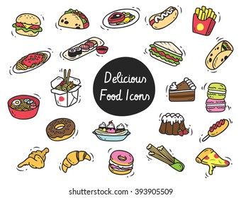 Set of food icon in doodle style