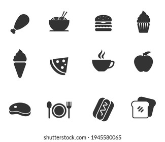 Set of food icon with solid black design isolated on white background