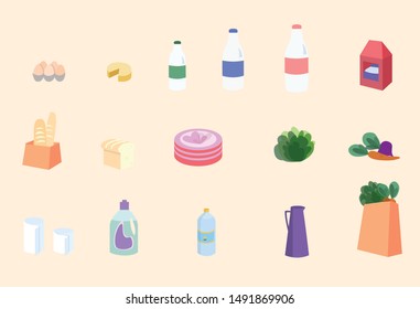 Set of food icons and beatuful hand drawn food illustrations. Work as separeted icons and food combo