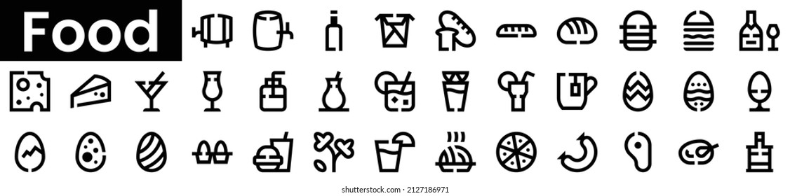 Set of food icons Icons. Black flat icon collection isolated on white Background