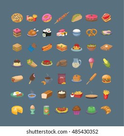 Set of food icons in dark background