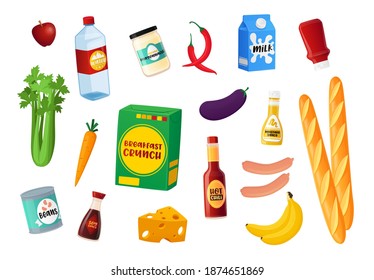 Set Food Icons Different Grocery Production Stock Vector (Royalty Free ...