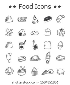 Set of Food Icons in Doodle Style Vector Illustration