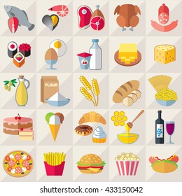 Set of food icons flat design illustration