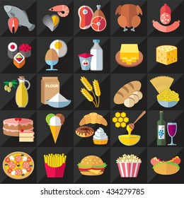Set of food icons flat design illustration