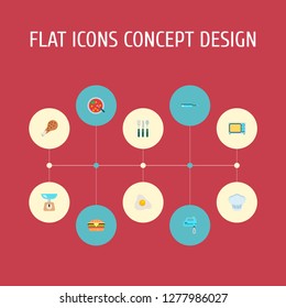 Set of food icons flat style symbols with soup, scales, chicken leg and other icons for your web mobile app logo design.