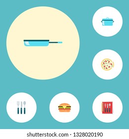 Set of food icons flat style symbols with cutlery, recipe book, pan and other icons for your web mobile app logo design.