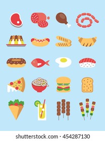 a set of food icons in flat style