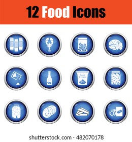 Set of food icons.  Glossy button design. Vector illustration.