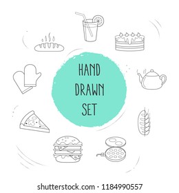 Set of food icons line style symbols with lemonade, hot bread, double burger and other icons for your web mobile app logo design.
