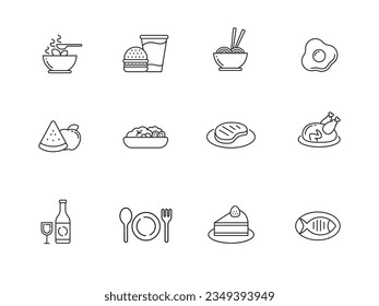 Set of food icons in line style isolated on white background