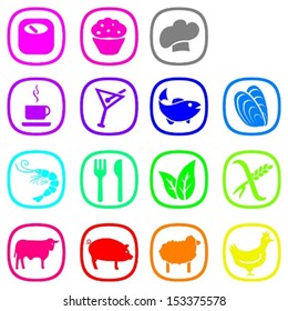 Set of food icons in nice bright colors.