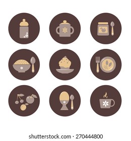 Set of food icons on the dark background