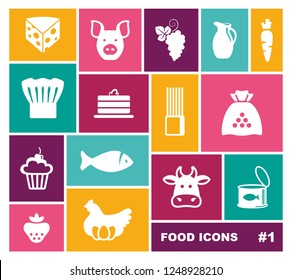 Set of food icons on rectangles. Vector illustration