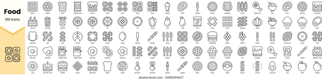 Set of food icons. Simple line art style icons pack. Vector illustration