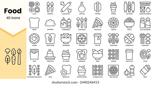 Set of food icons. Simple line art style icons pack. Vector illustration