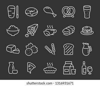 set of food icons ,such as bread, rice, meat, drink