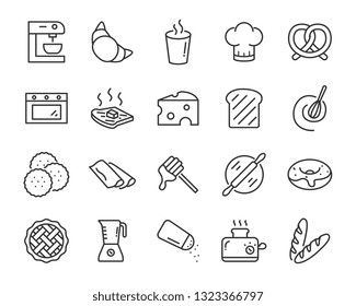 set of food icons ,such as bread, rice, meat, drink