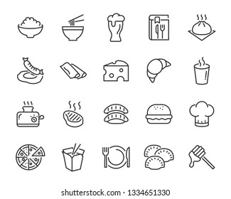 set of food icons ,such as bread, rice, meat, drink
