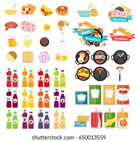 Set of Food Icons Template in Modern Flat Style Isolated on White. Material for Design. Vector Illustration EPS10