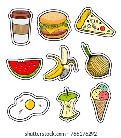 Set of food icons. Vector stickers.