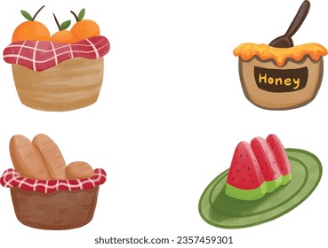 Set Food illustration watercolor, high quality