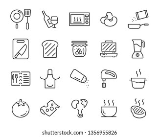 set food ingredient icon set, such as, kitchen ware, pot,  cooking, menu